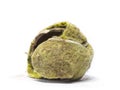 Chewed tennis ball against white background Royalty Free Stock Photo