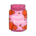 Chewing bubble gum in pink jar