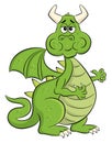 Chewing cartoon dragon with a full mouth