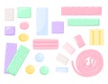 Chewing gum. Cartoon round mint candies and bubblegum pad. Candy balls and sticks. Fresh breathing tasty dragee and