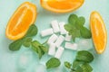 Chewing gum with mint and ice and orange Royalty Free Stock Photo