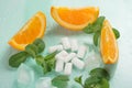 Chewing gum with mint and ice and orange Royalty Free Stock Photo