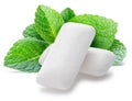 Chewing gum pads with mint leaves isolated on white background Royalty Free Stock Photo