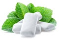 Chewing gum pads with mint leaves isolated on white background Royalty Free Stock Photo