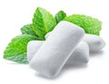 Chewing gum pads with mint leaves isolated on white background Royalty Free Stock Photo