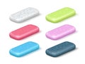 Chewing gum pads. Realistic different colorful bubblegum pillows. Various flavored product. Fresh breath. Dental and