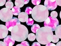 chewing or soap bubbles are airy, light, shimmering with pink, white flowers floating