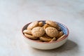Chewy Soft Italian Amaretti Cookie Biscuits in Ceramic Bowl