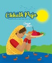 Happy chhath puja. traditional puja ceremony in india vector illustration