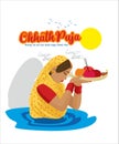 Happy chhath puja. traditional puja ceremony in india vector illustration