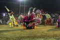 Chhau dance or Chhou dance of Purulia. Acrobatic male dancers vaulting in air.