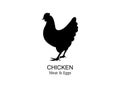 Chicken logo icon, chicken silhouette, bio meat and eggs farm concept. Isolated on white background