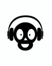 Skull icon with headphones, black color. Communication and customer support vector.