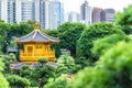 Chi Lin Nunnery and Nan Lian Garden. Golden pavilion of absolute perfection in Nan Lian Garden in Chi Lin Nunnery, Hong Kong, Royalty Free Stock Photo