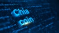 Chia cryptocurrency concept. Chia coin and digital binary code on blue background