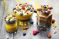 Chia mango parfait. chocolate chia parfait. banana mango smoothie Royalty Free Stock Photo