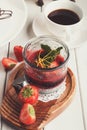 Chia pudding with berries, healthy restaurant dessert