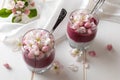 Chia pudding with blueberries and apple blossoms Royalty Free Stock Photo