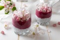 Chia pudding with blueberries and apple blossoms Royalty Free Stock Photo