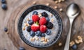 chia pudding in a bowl with summer berries