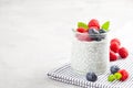 Chia pudding with fresh berries and almond milk. Superfood concept. Vegan, vegetarian and healthy eating diet Royalty Free Stock Photo