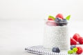 Chia pudding with fresh berries and almond milk. Superfood concept. Vegan, vegetarian and healthy eating diet Royalty Free Stock Photo