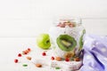 Chia pudding with fresh berries in glass jar. Royalty Free Stock Photo