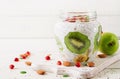 Chia pudding with fresh berries in glass jar. Royalty Free Stock Photo