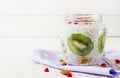 Chia pudding with fresh berries in glass jar. Royalty Free Stock Photo
