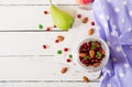 Chia pudding with fresh berries in glass jar. Royalty Free Stock Photo