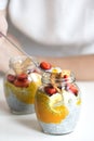 Chia pudding with fresh berries in a jar Royalty Free Stock Photo