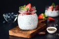 Chia pudding with fresh berries in a jar Royalty Free Stock Photo
