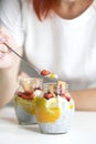 Chia pudding with fresh berries in a jar Royalty Free Stock Photo