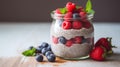 Cleansing, dieting, healthy eating, fitness menu concept. Chia pudding with fresh berries in a jar Royalty Free Stock Photo