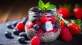 Cleansing, dieting, healthy eating, fitness menu concept. Chia pudding with fresh berries in a jar Royalty Free Stock Photo