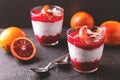 Chia pudding with fresh bloody orange and jam