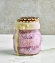 Chia pudding with frozen banana and blackberries Royalty Free Stock Photo