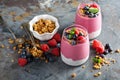 Chia pudding parfait with berry smoothie Royalty Free Stock Photo