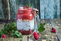 Chia pudding with raspberry Royalty Free Stock Photo