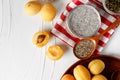 Chia pudding and raw chia seeds on white table Royalty Free Stock Photo