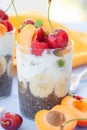 Chia Pudding with yogurt and fruits Royalty Free Stock Photo