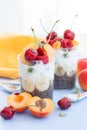 Chia Pudding with yogurt and fruits Royalty Free Stock Photo
