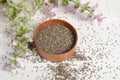 Chia seed healthy super food with flower over white Royalty Free Stock Photo