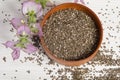 Chia seed healthy super food with flower over white Royalty Free Stock Photo