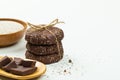 Chia seed paleo chocolate cookies stack, with ingredients Royalty Free Stock Photo