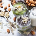 Chia seed pudding with almond milk and fresh fruit topping Royalty Free Stock Photo