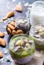 Chia seed pudding with almond milk and fresh fruit topping Royalty Free Stock Photo