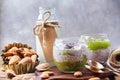 Chia seed pudding with almond milk and fresh fruit topping Royalty Free Stock Photo