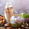 Chia seed pudding with almond milk and fresh fruit topping Royalty Free Stock Photo