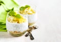 Chia seed pudding with caramelized apple and crushed grain cookies Royalty Free Stock Photo